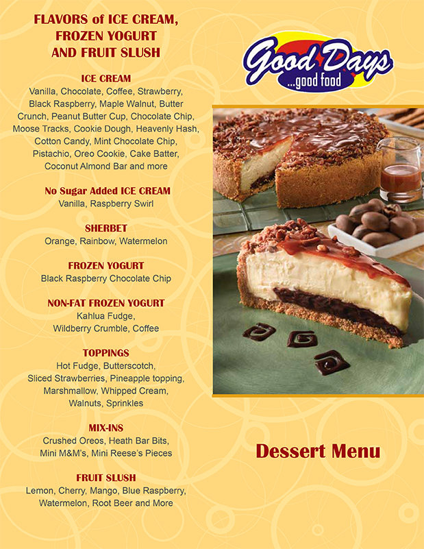 Good Days Restaurant Dessert Menu Page 1