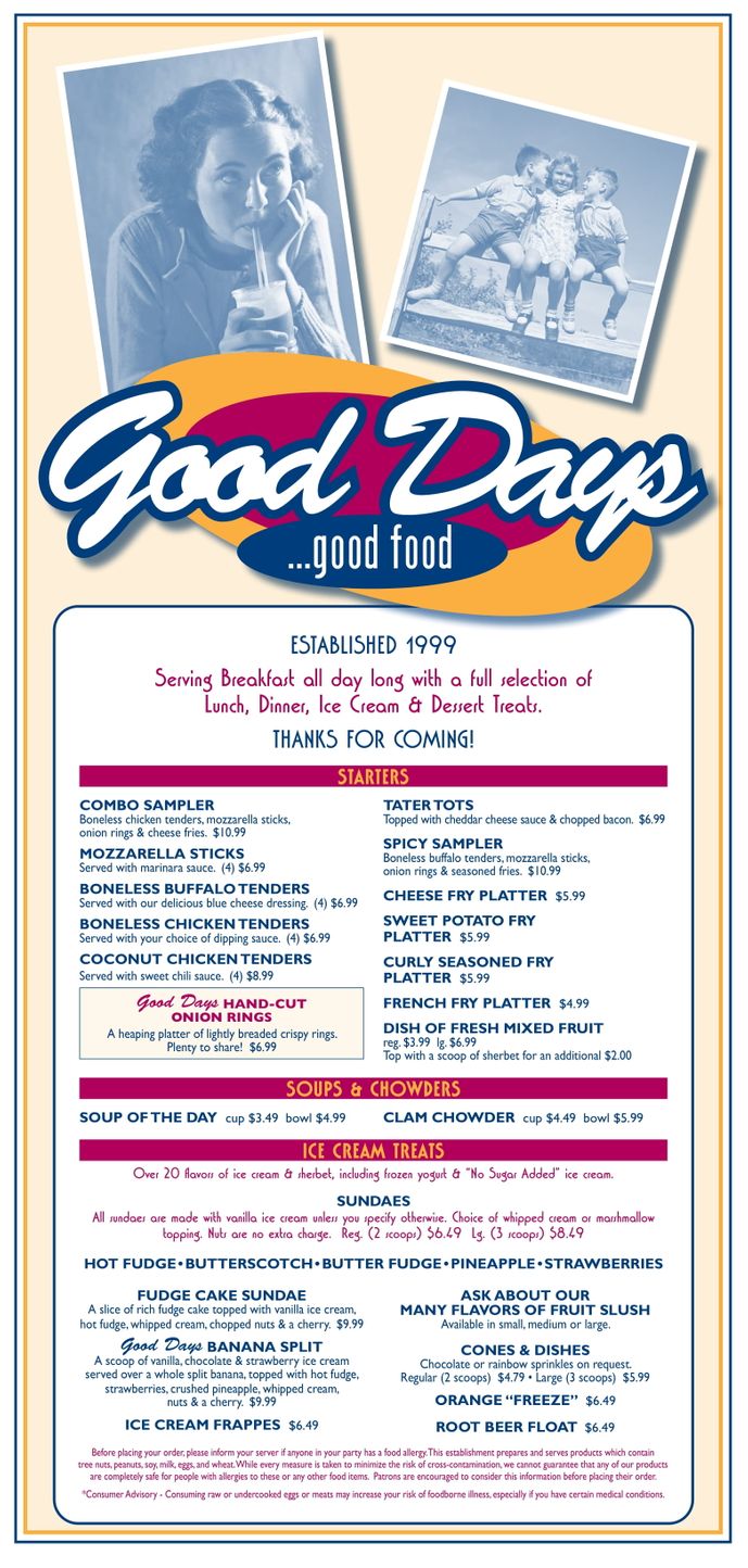 Good Days Menu Page 1