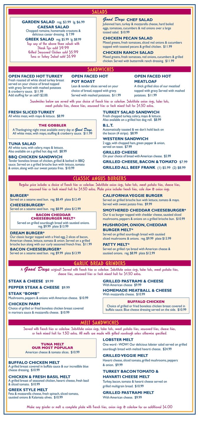 Good Days Menu Page 2
