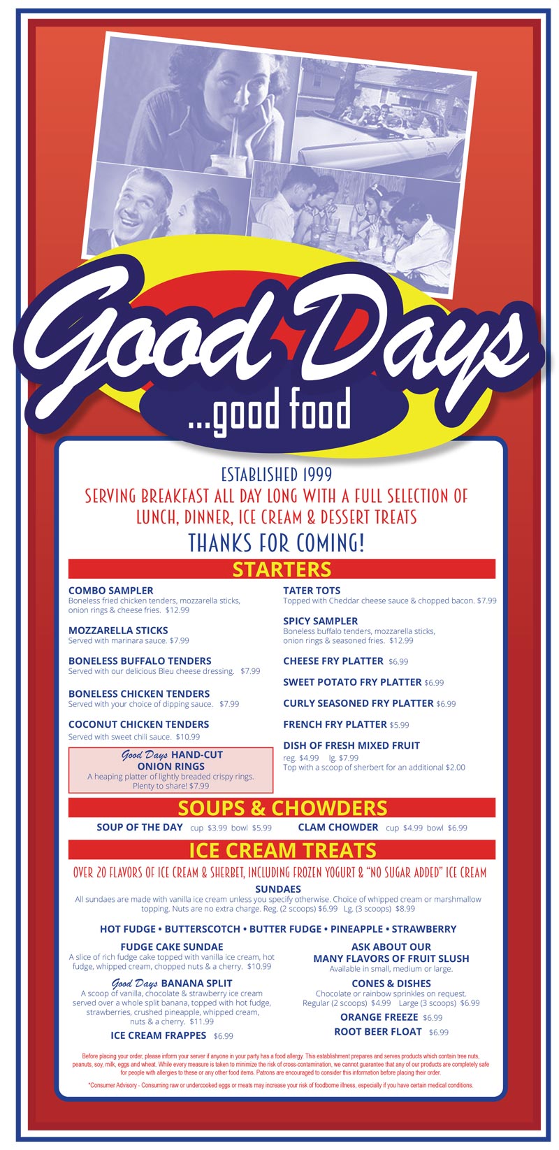 Good Days Menu Page 1