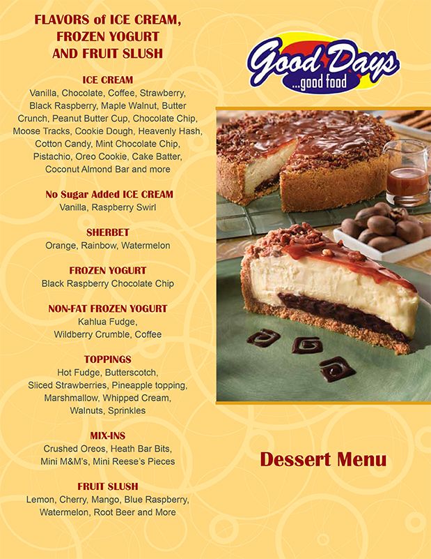 Good Days Restaurant Dessert Menu Page 1